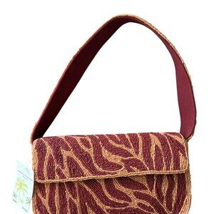America & Beyond VIral Beaded Orange & Burgundy Striped Zebra Shoulder Bag